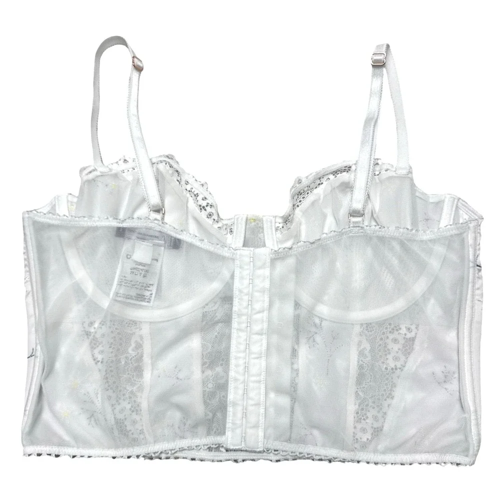 International Concepts Intimates Corset Bra – White Daisy | XL | Floral Lace‎